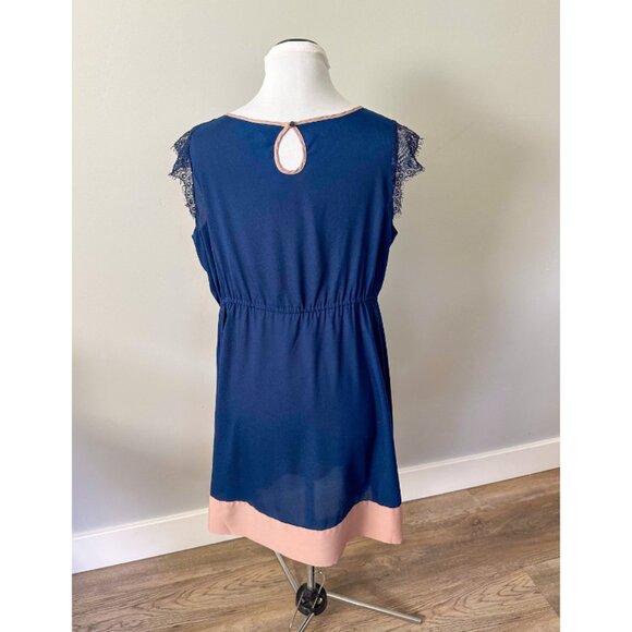 Kimi + Kai Navy Blue Maternity Nell Lace Trimmed Colorblock Dress - Picture 7 of 13